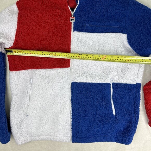 Fila Sherpa Sweater Men’s Size Small Back Red White Blue Zip Up Jacket - Picture 9 of 11